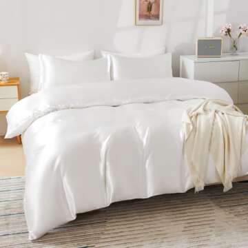 HOdo Home Satin Duvet Cover Queen Size, 3 Piece Silk Like Comforter Cover, Ultra Soft and Breathable Bedding Set with Zipper Closure & Corner Ties