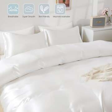 HOdo Home Satin Duvet Cover Queen Size, 3 Piece Silk Like Comforter Cover, Ultra Soft and Breathable Bedding Set with Zipper Closure & Corner Ties
