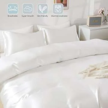 HOdo Home Satin Duvet Cover Queen Size, 3 Piece Silk Like Comforter Cover, Ultra Soft and Breathable Bedding Set with Zipper Closure & Corner Ties