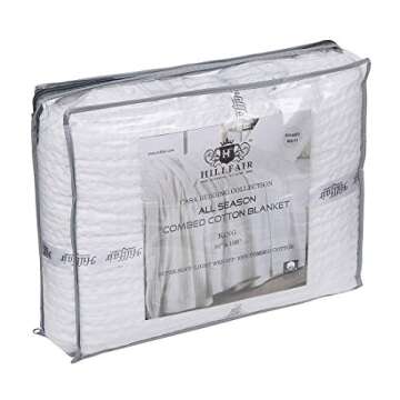 HILLFAIR 100% Combed Cotton Blanket– Queen Size Bed Blanket– Warm Soft All Season Breathable Lightweight Summer Blankets– Waffle Weave Home Decor Bed Blanket- White Queen Bed Cotton Blankets/Bedcover