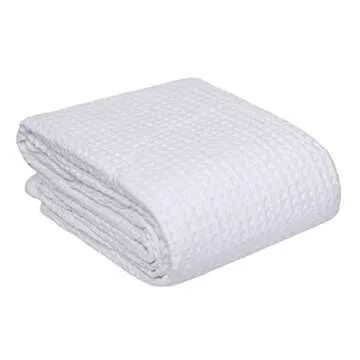 HILLFAIR 100% Combed Cotton Blanket– Queen Size Bed Blanket– Warm Soft All Season Breathable Lightweight Summer Blankets– Waffle Weave Home Decor Bed Blanket- White Queen Bed Cotton Blankets/Bedcover