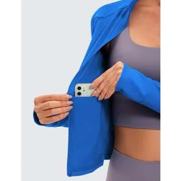 CRZ YOGA Butterluxe Womens Cropped Slim Fit Workout Jacket Weightless Track Athletic Full Zip Up Tops with Thumb Holes Sparkle Blue Large