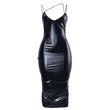 VWIWV Women's Sexy Faux Leather Midi Dress Party Outfit