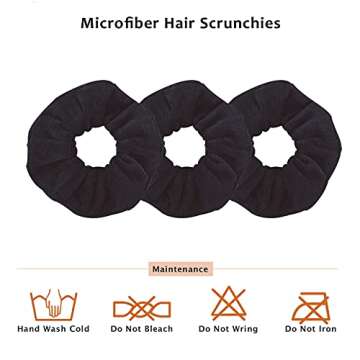 Generic 3 Pieces Microfiber Hair Drying Towels Scrunchies Large Soft Super Absorbent Thick Fuzzy Scrunchy Anti Frizz Elastic Hair Ties Bobbles Ropes Ponytail Holder for Wet Dry Hair Black