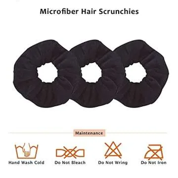 Generic 3 Pieces Microfiber Hair Drying Towels Scrunchies Large Soft Super Absorbent Thick Fuzzy Scrunchy Anti Frizz Elastic Hair Ties Bobbles Ropes Ponytail Holder for Wet Dry Hair Black
