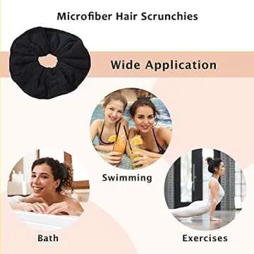 Generic 3 Pieces Microfiber Hair Drying Towels Scrunchies Large Soft Super Absorbent Thick Fuzzy Scrunchy Anti Frizz Elastic Hair Ties Bobbles Ropes Ponytail Holder for Wet Dry Hair Black