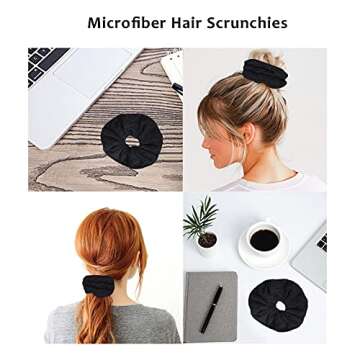 Generic 3 Pieces Microfiber Hair Drying Towels Scrunchies Large Soft Super Absorbent Thick Fuzzy Scrunchy Anti Frizz Elastic Hair Ties Bobbles Ropes Ponytail Holder for Wet Dry Hair Black