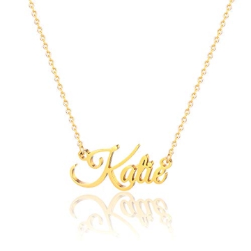 MONOOC Katie Name Necklace Personalized, Gold Plated Custom Nameplate Necklace Charm Jewelry Gift for Women Katie