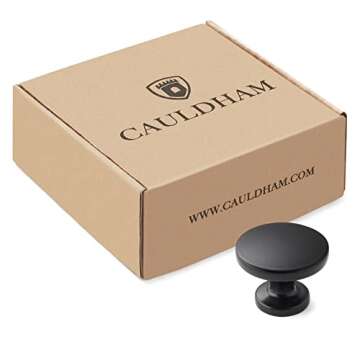 Cauldham 10 Pack Solid Round Kitchen Cabinet Knobs Pulls (1-1/8" Diameter) - Dresser Drawer/Door Hardware - Style R126 - Matte Black