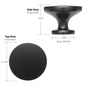 Cauldham 10 Pack Solid Round Kitchen Cabinet Knobs Pulls (1-1/8" Diameter) - Dresser Drawer/Door Hardware - Style R126 - Matte Black