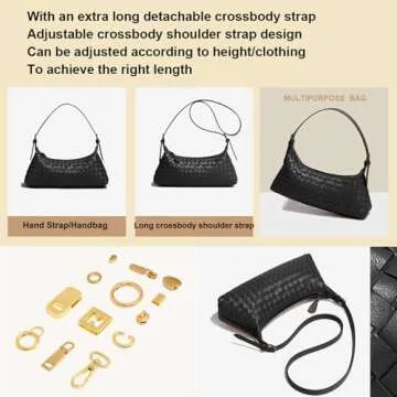 Woven Crossbody Tote Bag for Women Handbags Small Hand Bag Shoulder Bag Vegan Leather Hand Purse Women's Leather Bags Black