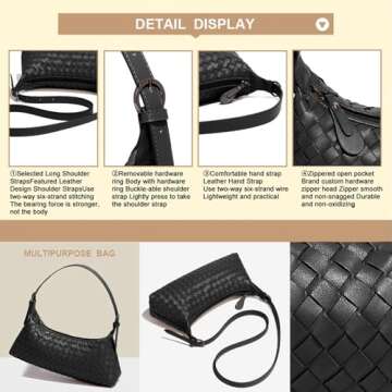 Woven Crossbody Tote Bag for Women Handbags Small Hand Bag Shoulder Bag Vegan Leather Hand Purse Women's Leather Bags Black