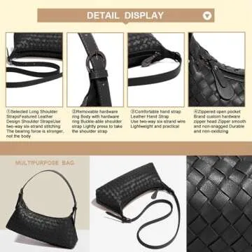 Woven Crossbody Tote Bag for Women Handbags Small Hand Bag Shoulder Bag Vegan Leather Hand Purse Women's Leather Bags Black