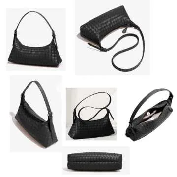 Woven Crossbody Tote Bag for Women Handbags Small Hand Bag Shoulder Bag Vegan Leather Hand Purse Women's Leather Bags Black