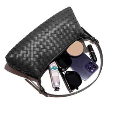 Woven Crossbody Tote Bag for Women Handbags Small Hand Bag Shoulder Bag Vegan Leather Hand Purse Women's Leather Bags Black