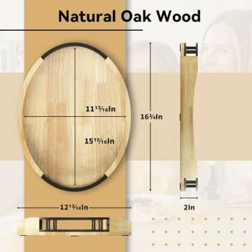 Oak Wood Serving Tray with Handles, 17"x13" Round Wooden Decorative Ottoman Tray for Living Room, Co...