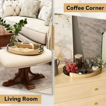 Elegant Oak Wood Serving Tray with Metal Handles 17x13