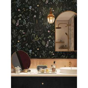 Dimoon 78.7"x16.1" Floral Peel and Stick Wallpaper Black Contact Paper Thicken Wallpaper Delicate Flower Waterproof Green Leaf White Self Adhesive Removable Wall Paper Shelf Liner Decal Vinyl Roll
