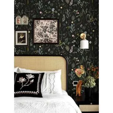 Dimoon 78.7"x16.1" Floral Peel and Stick Wallpaper Black Contact Paper Thicken Wallpaper Delicate Flower Waterproof Green Leaf White Self Adhesive Removable Wall Paper Shelf Liner Decal Vinyl Roll