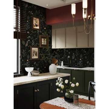 Dimoon 78.7"x16.1" Floral Peel and Stick Wallpaper Black Contact Paper Thicken Wallpaper Delicate Flower Waterproof Green Leaf White Self Adhesive Removable Wall Paper Shelf Liner Decal Vinyl Roll