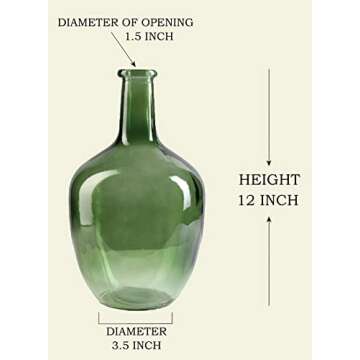 Serene Spaces Living Olive Green Bottleneck Glass Vase - Elegant Vintage Floor Vase for Long-Stemmed Floral Arrangements, 7.48" Diameter & 12" Tall (Pack of 1)