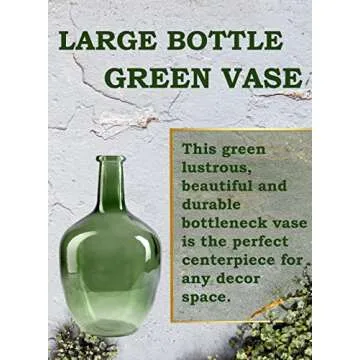 Serene Spaces Living Olive Green Bottleneck Glass Vase - Elegant Vintage Floor Vase for Long-Stemmed Floral Arrangements, 7.48" Diameter & 12" Tall (Pack of 1)
