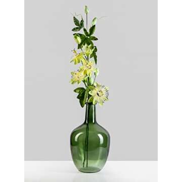 Serene Spaces Living Olive Green Bottleneck Glass Vase - Elegant Vintage Floor Vase for Long-Stemmed Floral Arrangements, 7.48" Diameter & 12" Tall (Pack of 1)