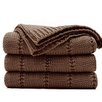 RECYCO Cable Knit Brown Throw Blanket - Soft & Cozy 50"x60" for All Occasions