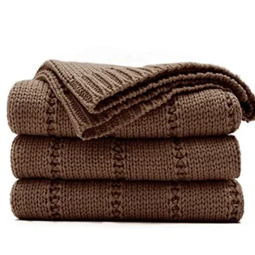 RECYCO Cable Knit Brown Throw Blanket - Soft & Cozy 50"x60" for All Occasions