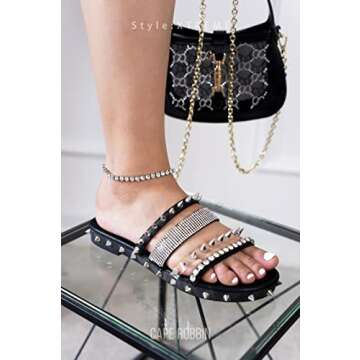 Cape Robbin Xtreme Studded Womens Sandals - Fashion Slides for Women with Spikes - Comfortable Slip-On Flat Sandals for Women - Summer Sandals for Women 2024 - Black Size 9
