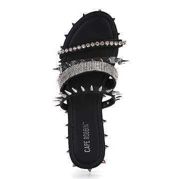 Cape Robbin Xtreme Studded Womens Sandals - Fashion Slides for Women with Spikes - Comfortable Slip-On Flat Sandals for Women - Summer Sandals for Women 2024 - Black Size 9