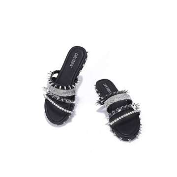 Cape Robbin Xtreme Studded Womens Sandals - Fashion Slides for Women with Spikes - Comfortable Slip-On Flat Sandals for Women - Summer Sandals for Women 2024 - Black Size 9
