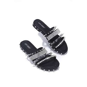 Cape Robbin Xtreme Studded Womens Sandals - Fashion Slides for Women with Spikes - Comfortable Slip-On Flat Sandals for Women - Summer Sandals for Women 2024 - Black Size 9