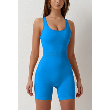 QINSEN Women's Tummy Control Open Back Romper Workout Wear