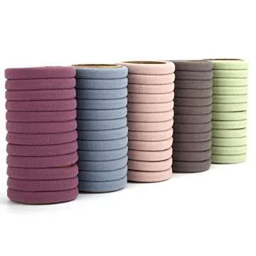 Qarwayoc 50PCS Large Hair Ties, Thick Cotton Seamless Hair Ties, Hair Elastic Ponytail Holders, No Damage for Thick Heavy Hair, 2 Inch in Diameter, 5 Colors