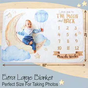SANDAN* Baby Monthly Milestone Blanket Boy & Girl Super Soft, Extra Large Newborn Month Blanket with a Photo Album, Bandana Bib and Frames for Perfect Personalized Baby Milestone Pictures