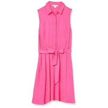 Amazon Essentials Women's Sleeveless Relaxed-Fit Woven Shirt Dress, Hot Pink, Small