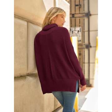 LILLUSORY Womens Turtleneck Oversized Tunic Fall Sweaters 2024 Casual Long Pullover Knit Winter Cute Poncho Fashion Trendy Clothes Outfits Clothing Tops Leggings Wine Red