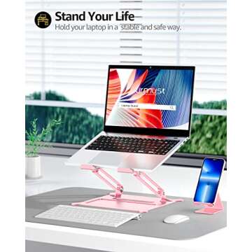 Urmust Laptop Notebook Stand Holder Adjustable Ultrabook Stand Riser Portable Compatible with MacBook Air Pro HP Dell XPS Lenovo All laptops 10-15.6"(Rose Gold)