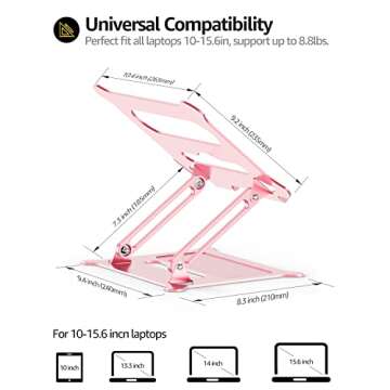 Urmust Laptop Notebook Stand Holder Adjustable Ultrabook Stand Riser Portable Compatible with MacBook Air Pro HP Dell XPS Lenovo All laptops 10-15.6"(Rose Gold)