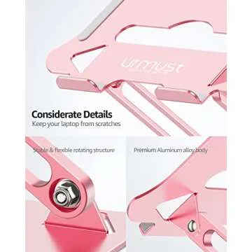 Urmust Laptop Notebook Stand Holder Adjustable Ultrabook Stand Riser Portable Compatible with MacBook Air Pro HP Dell XPS Lenovo All laptops 10-15.6"(Rose Gold)