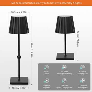 HUIVEOO Cordless Table Lamp - Rechargeable & Waterproof