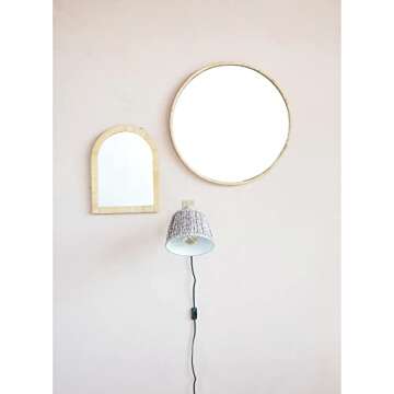 Creative Co-Op Arched Rattan Wall Mirror, Natural Finish, 13.5 in L x 1.25 in W x 17.25 in H