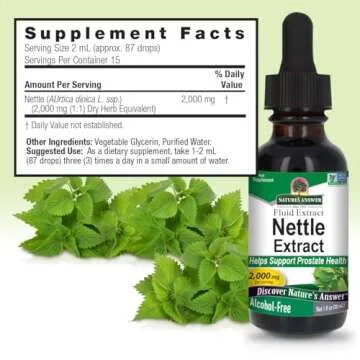 Nature's Answer Nettle Extract 1 Ounce – Gluten Free, Non-GMO, Alcohol-Free, Kosher, Supports Prostate Function & Male Wellness – Made in The USA, Functional for Nettle Tea