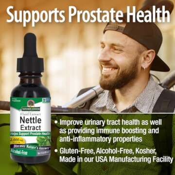 Nature's Answer Nettle Extract 1 Ounce – Gluten Free, Non-GMO, Alcohol-Free, Kosher, Supports Prostate Function & Male Wellness – Made in The USA, Functional for Nettle Tea
