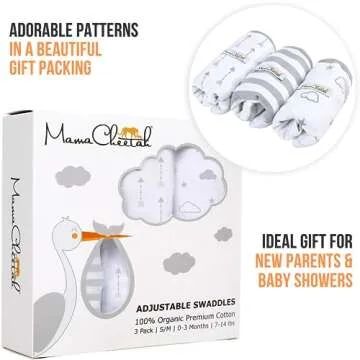 Mama Cheetah Organic Baby Swaddle Blanket, Adjustable Newborn Swaddle Sleep Sacks, Easy Swaddles for Boys and Girls 0-3 Months, Nursery Swaddling Essentials, 3-Pack, Grey