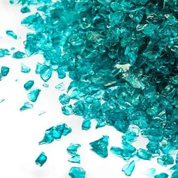 TWINKLING High Luster Fire Glass Gravel Stone Glitter,Broken Glass,Fire Gems Chips,Crushed Glass for Fire Pit Crafts Resin Art Aquarium Garden Decoration,3-6mm,1-Pound Jar (Turquoise)