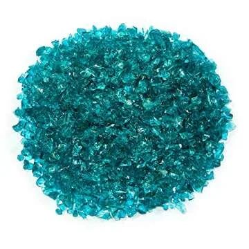 TWINKLING High Luster Fire Glass Gravel Stone Glitter,Broken Glass,Fire Gems Chips,Crushed Glass for Fire Pit Crafts Resin Art Aquarium Garden Decoration,3-6mm,1-Pound Jar (Turquoise)