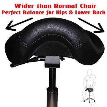 2xhome - Ergonomic Adjustable Rolling Saddle Stool Chair with Back Wheels Support for Clinic Hospital Pharmacy Medical Beauty Lab Exam Office Technician Physical Therapy, Single, Set of 1