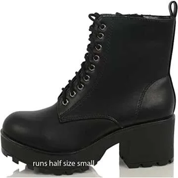 Soda Women's Magpie Faux Leather Lace-Up Combat Mid Heel Military Ankle Boots (Black, us_footwear_si...
